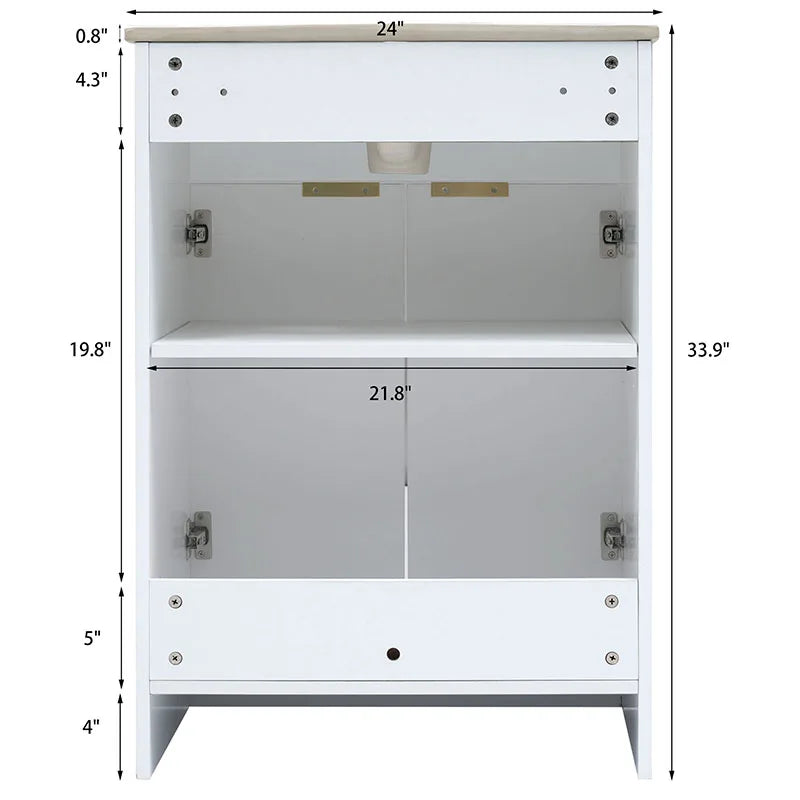 24inch modern bathroom vanity for small bathroom,white storge cabinet with ceramic sink