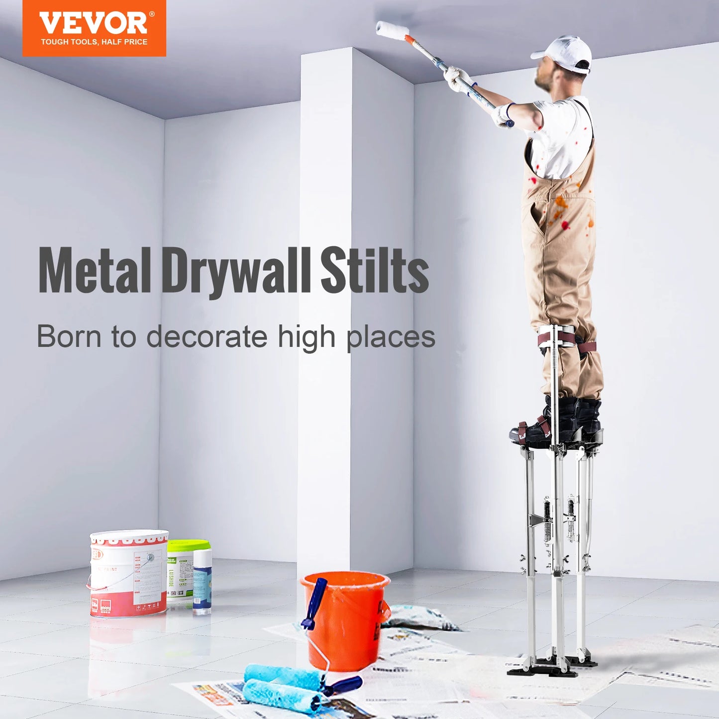 VEVOR Drywall Stilts 36''-50'' Adjustable Aluminum Tool Stilts with Protective Knee Pads Non-Slip Work Stilts for Home