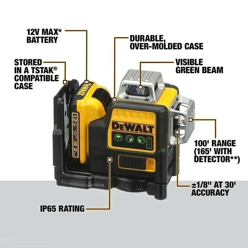 Dewalt DW089LG 3 Sides*360 12 Lines Laser Level Horizontal Green Light tool Meter Outdoor Degree Vertical 12V Battery