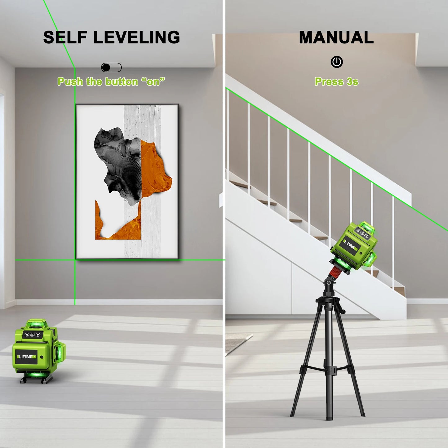 Lfine Laser Level 4D 16 Lines with 39.37 Inch (1M)Tripod Horizontal Vertical Green 360° Self-leveling Professional Nivel Laser