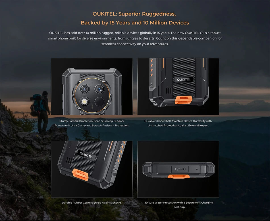 Oukitel G1 Rugged smartphone Global Version 6.52‘' HD+ 10600mAh 6GB+256GB Android14 48MP Camera cellphone NFC