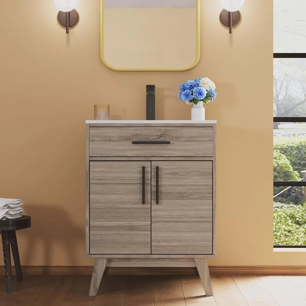 24.5" Bathroom Vanity with Sink Combo, Small Single Bathroom Cabinet Set, Soft Closing Doors, Bath Vanity with Sink