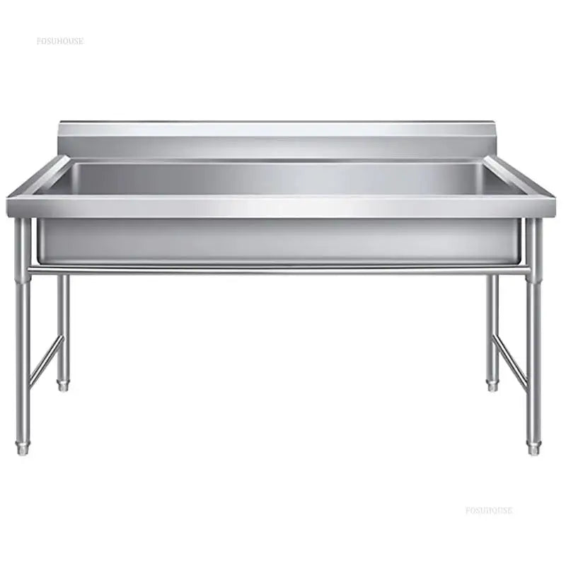 Commercial Stainless Steel Large Single-tank Floor-standing Dishwashing Kitchen Sinks for School Canteen Outdoor Washing Sinks