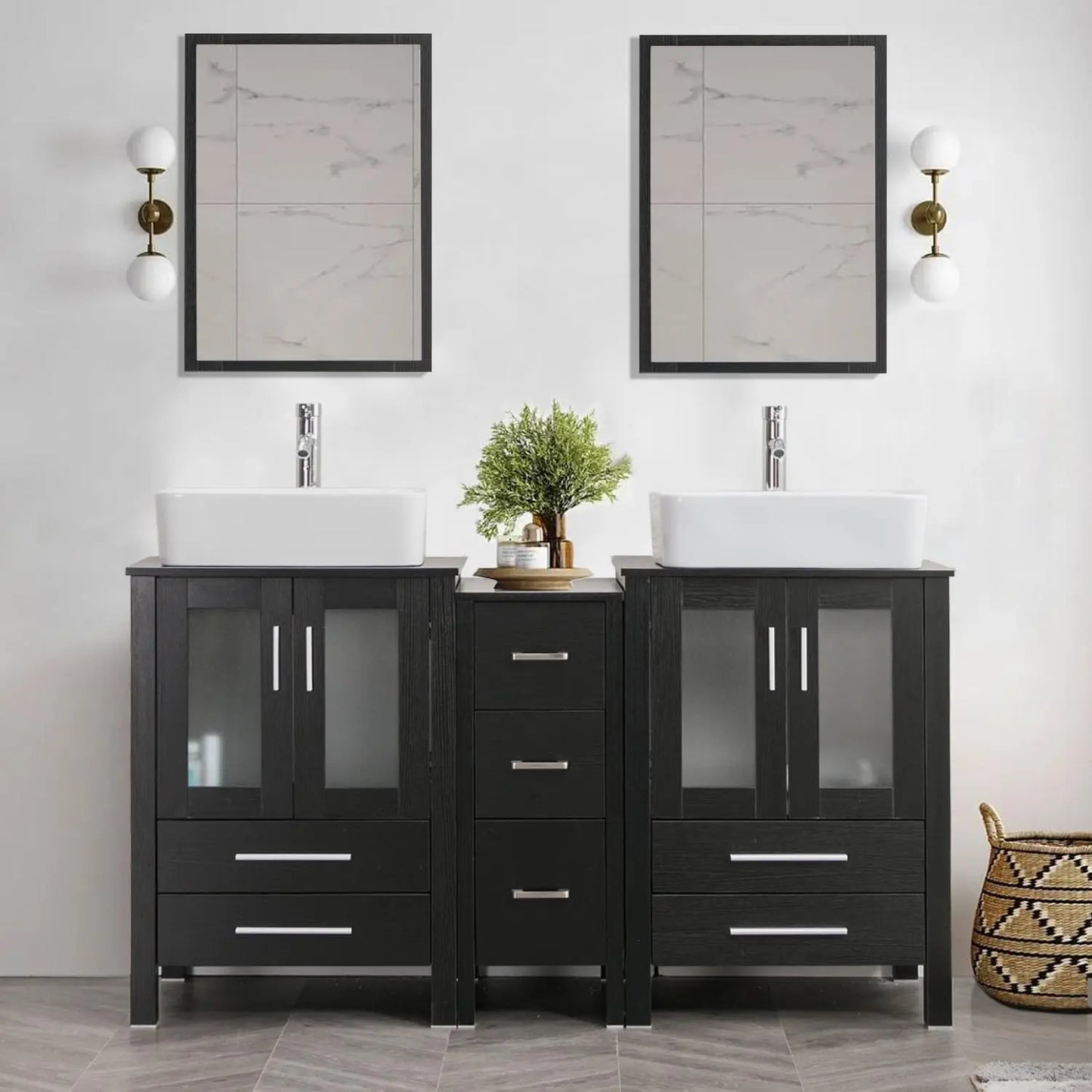 60" Double Vanity,Double Bathroom Vanity Top with Porcelain White Sink, Faucet Drain Parts Include,Mirror Not Included