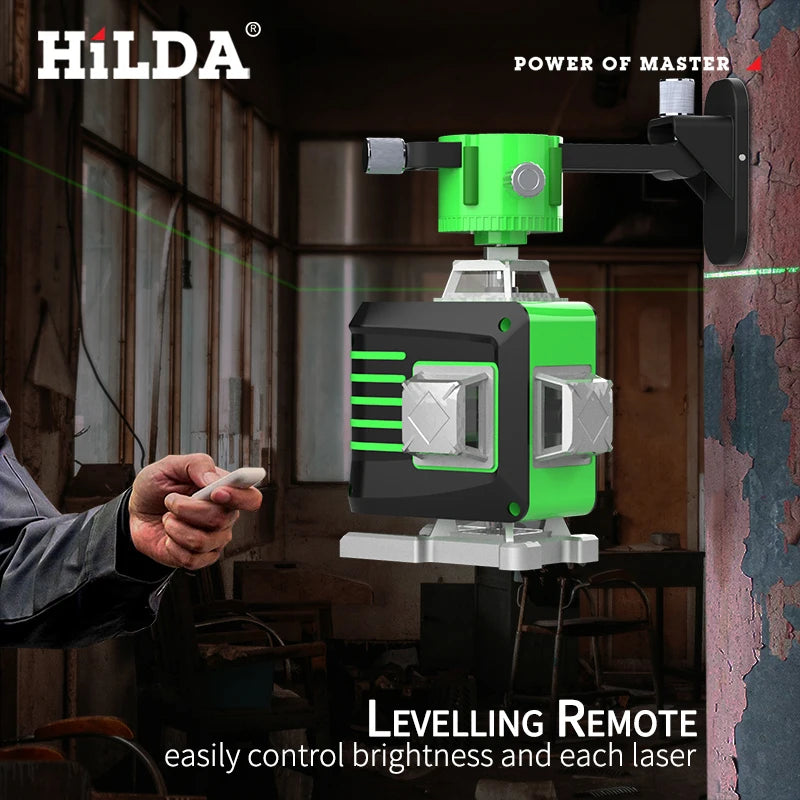 HILDA 16/12 Lines Laser Level Green Line SelfLeveling 360 Horizontal And Vertical Super Powerful Laser Level Green Beam