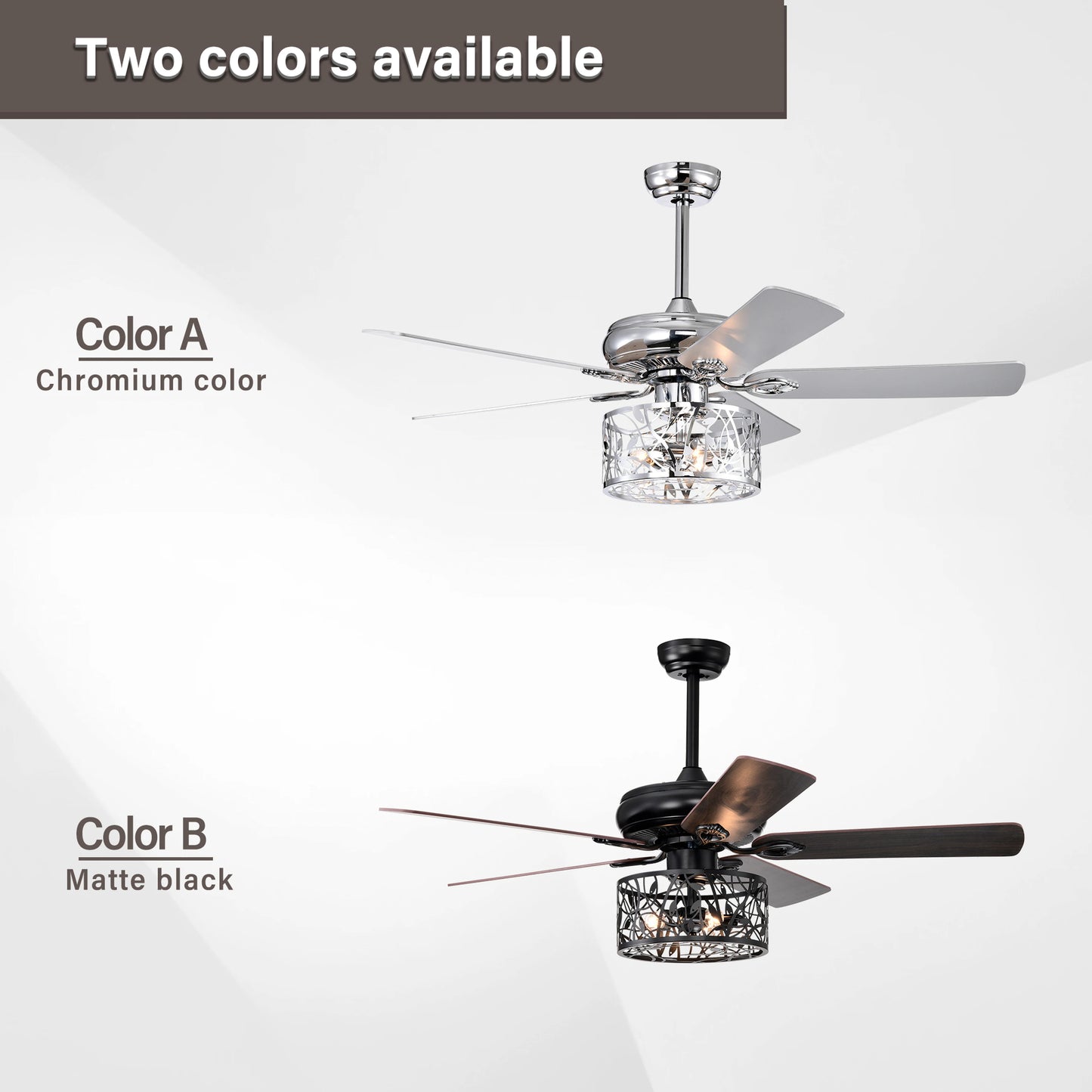 Farmhouse Industrial 52-inch Ceiling Fan (Optional Remote&2 Color Option Blades) or Bedroom, Living Room, Dining Room--Chrome