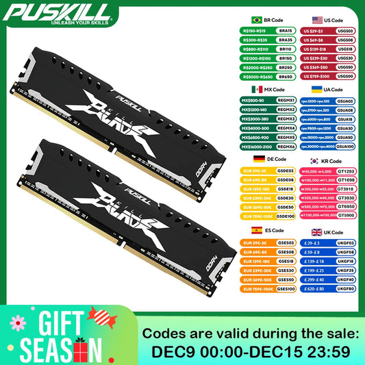 PUSKILL Memória RAM DDR4 16GB 8GB 1.2V 3200MHz 2666MHz Desktop Computer UDIMM Cooling Vest Memory Memoria