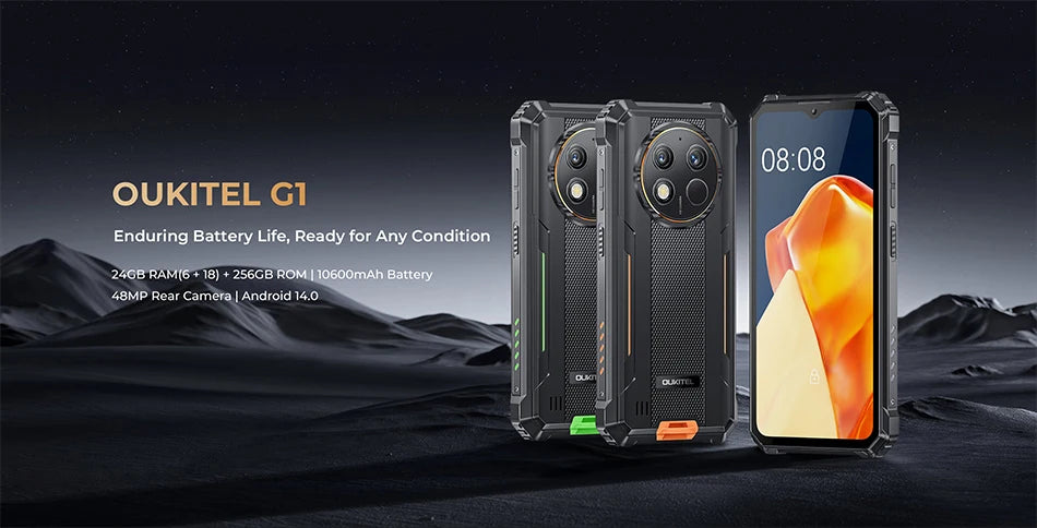 Oukitel G1 Rugged smartphone Global Version 6.52‘' HD+ 10600mAh 6GB+256GB Android14 48MP Camera cellphone NFC