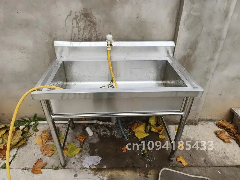 Commercial Stainless Steel Large Single-tank Floor-standing Dishwashing Kitchen Sinks for School Canteen Outdoor Washing Sinks