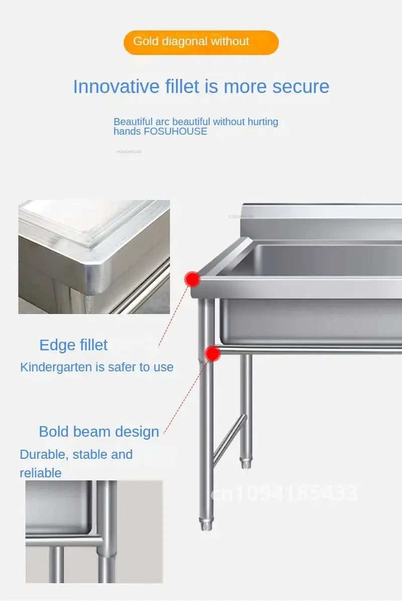 Commercial Stainless Steel Large Single-tank Floor-standing Dishwashing Kitchen Sinks for School Canteen Outdoor Washing Sinks