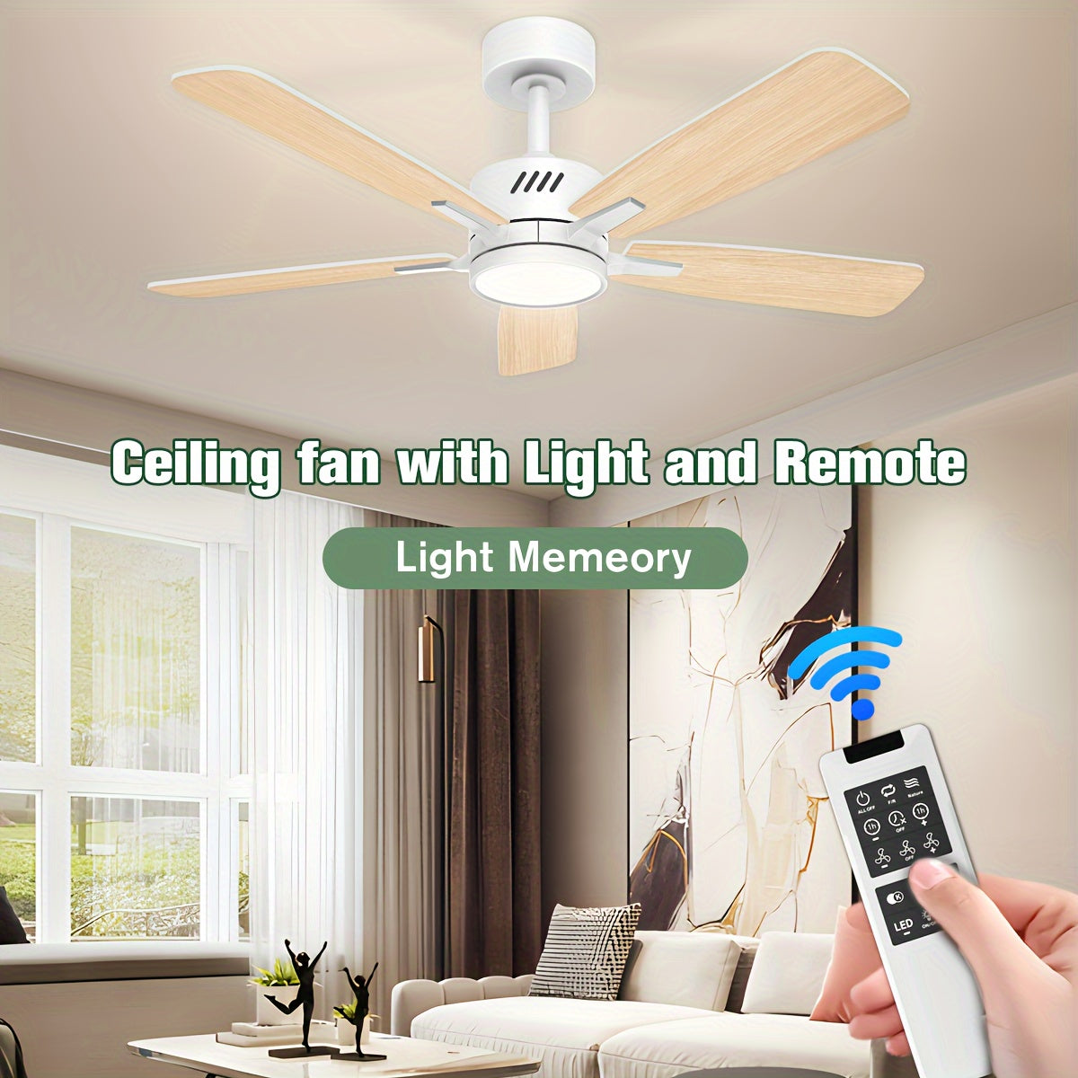 Ceiling Fans With Lights And Remote, 42 Inch Ceiling Fan With Adjustable Color Temperature, Dimmable 6-speeds Noiseless Revisible DC Motor For Bedroom, Kitchen, Living Room