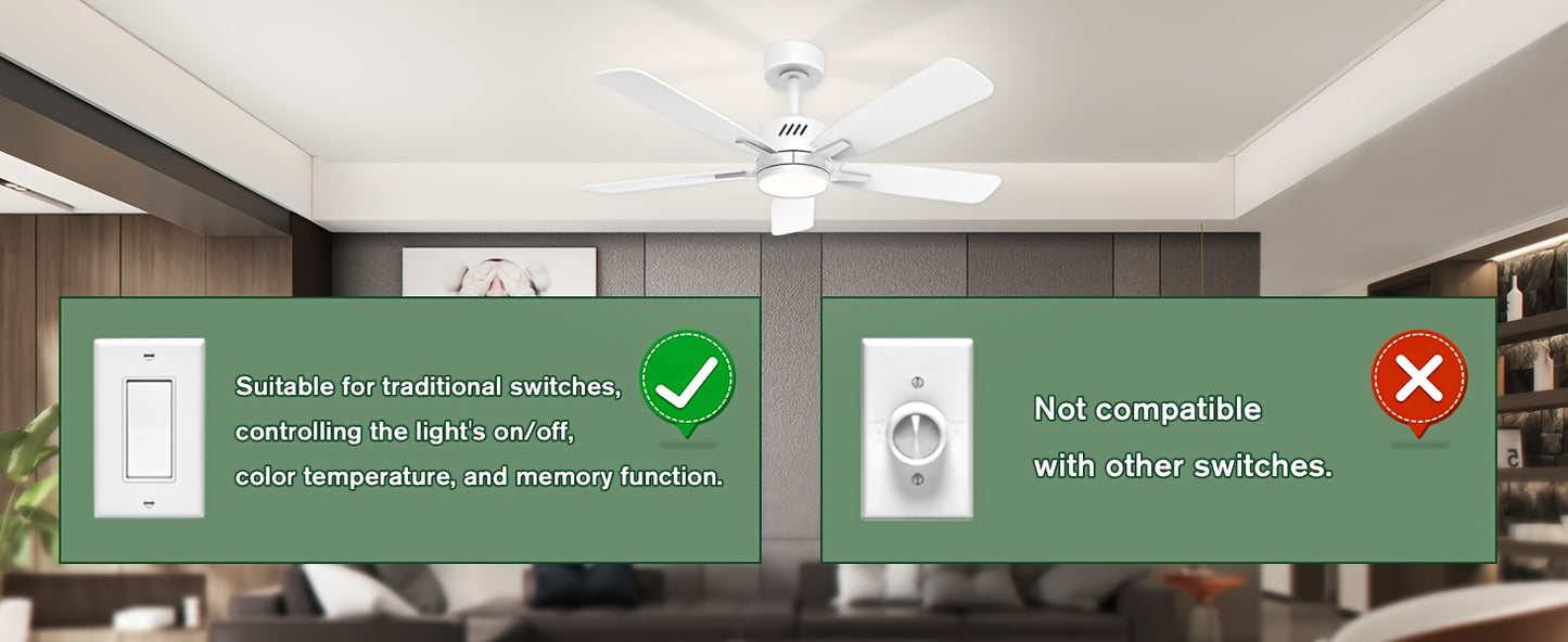 Ceiling Fans With Lights And Remote, 42 Inch Ceiling Fan With Adjustable Color Temperature, Dimmable 6-speeds Noiseless Revisible DC Motor For Bedroom, Kitchen, Living Room