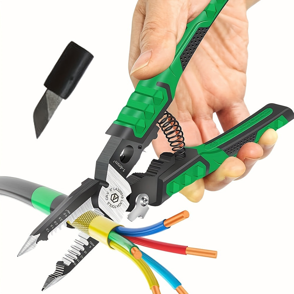 LAOA Needle Nose Pliers Electrician Pliers Wire Stripper Wire Stripper Tool, 9-in-1 Multifunctional for Clamping, Tightening Screws, Stripping Wires, Cutting Cables, Iron Wires with 1pc Spring