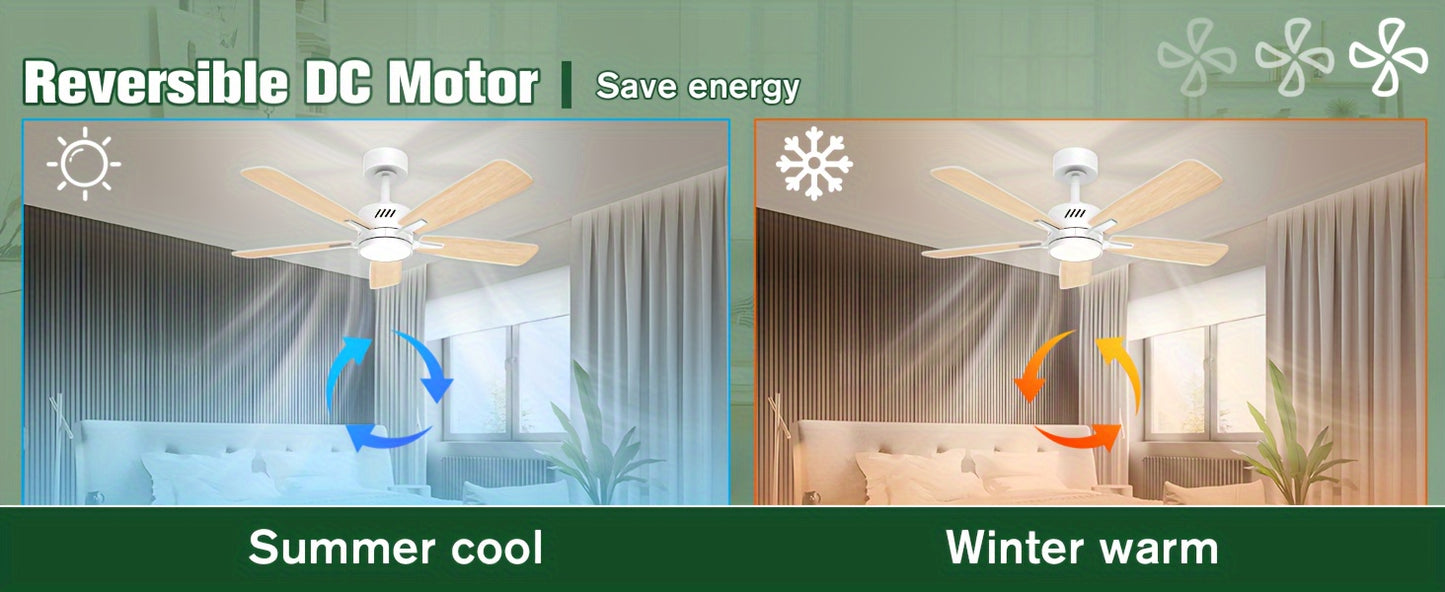 Ceiling Fans With Lights And Remote, 42 Inch Ceiling Fan With Adjustable Color Temperature, Dimmable 6-speeds Noiseless Revisible DC Motor For Bedroom, Kitchen, Living Room