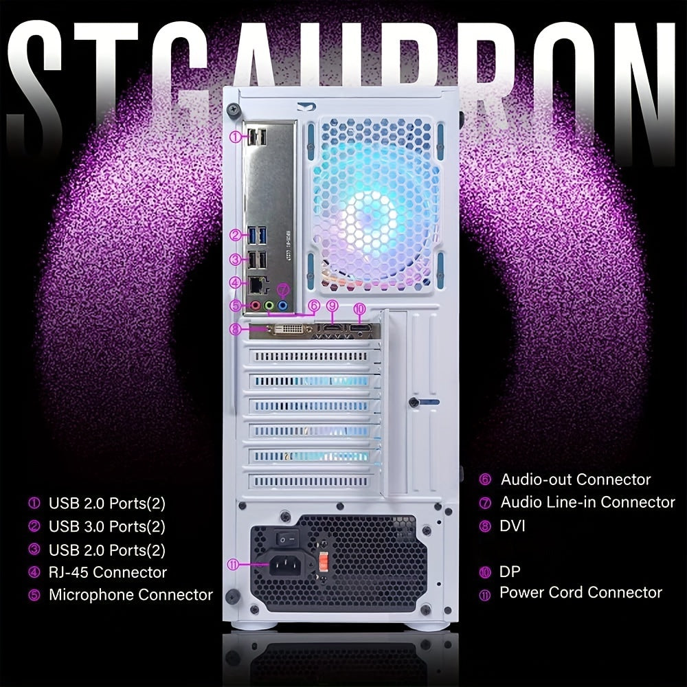 STGAubron Gaming Desktop PC, Core I7 3.4 GHz Up To 3.9 GHz, GTX 1660 Ti 6G GDDR6, 16G RAM, 512G SSD, WIFI, Wireless 5.0, RGB Fan X 6, RGB Keyboard & Mouse, RGB Mouse Pad, RGB Wireless Sound Bar, W10H64