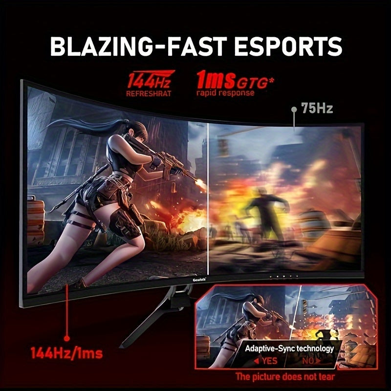 Gawfolk 34 Inch Ultrawide Curved 144Hz Gaming Computer Monitor 1500R PC Screen 21:9 UWQHD 3440x1440 Adaptive Sync, 178° Viewing Angle Display Port, Compatible With Wall Mounting Black