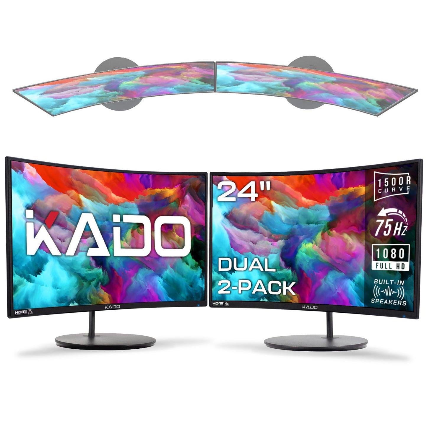 Kado by Sceptre Dual Monitor Setup - 2-Pack 24" Curved 1500R 1920x1080 Computer Monitor 75Hz VESA Mount HDMI Office Gaming Built-in Speakers