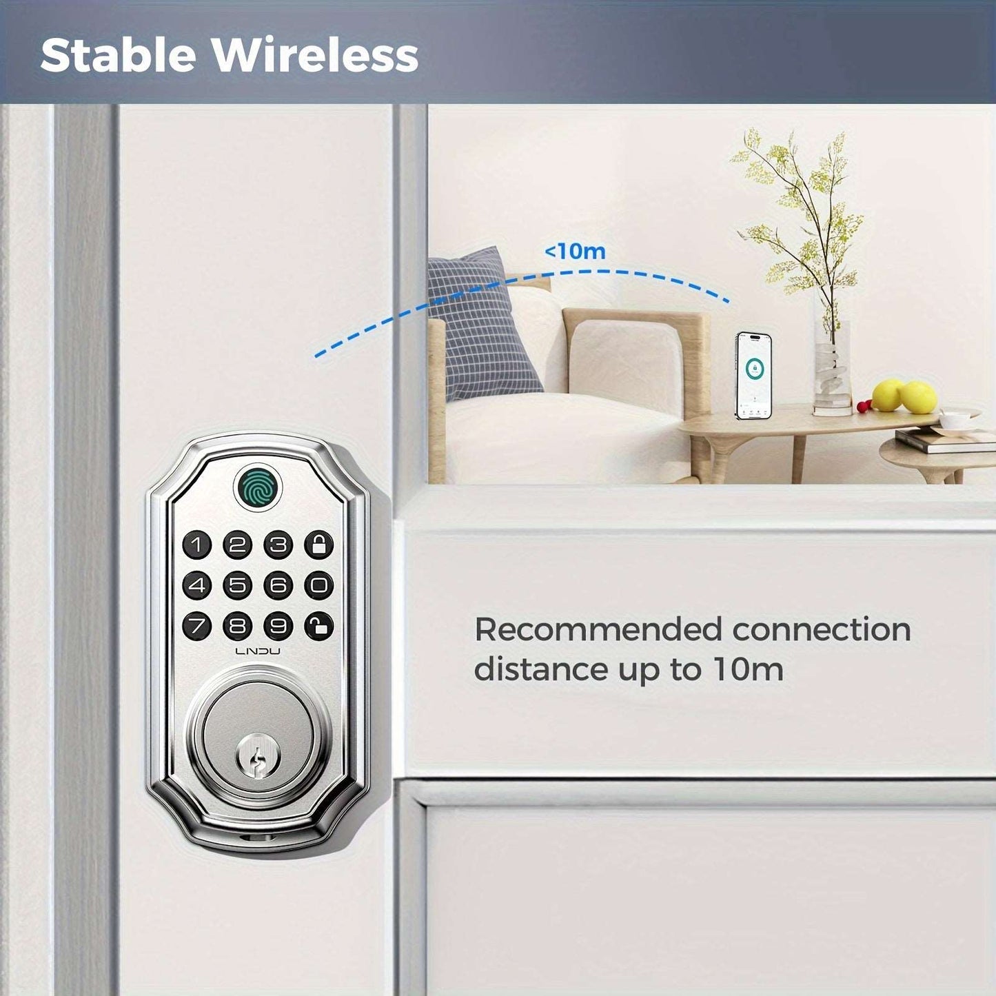 D280 Smart 5-in-1 Fingerprint Door Lock with App Connectivity, Biometric Storage, 100 Passwords, Temporary Sharing