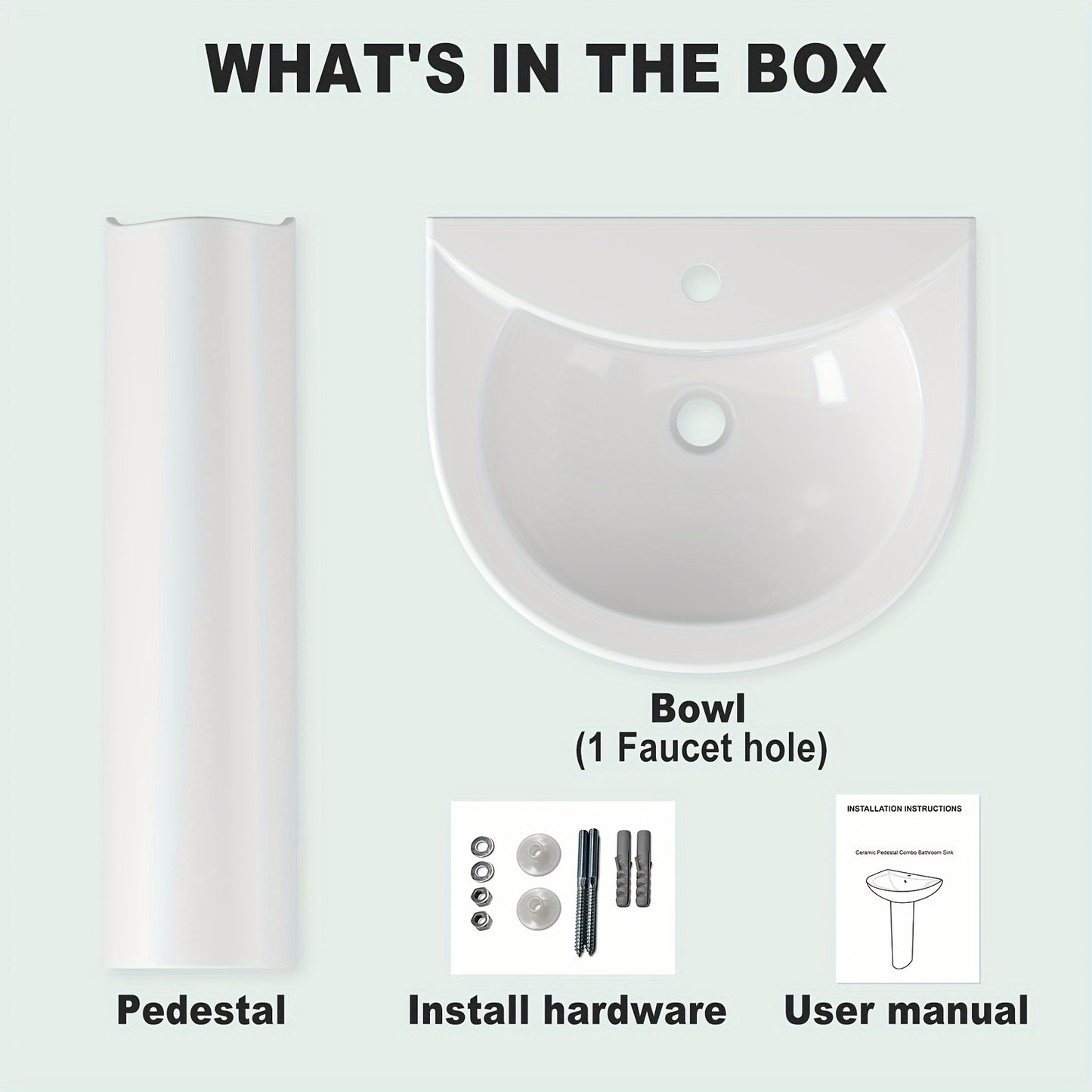 Pedestal Sink 20" X 17" Bathroom Pedestal Sink Modern U-Shape Ceramic Pedestal Sink For Bathroom, Compact White Pedestal Bathroom Sink With Overflow