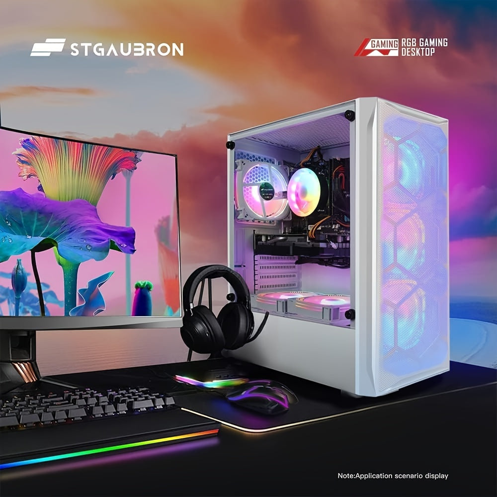 STGAubron Gaming Desktop PC, Core I7 3.4 GHz Up To 3.9 GHz, GTX 1660 Ti 6G GDDR6, 16G RAM, 512G SSD, WIFI, Wireless 5.0, RGB Fan X 6, RGB Keyboard & Mouse, RGB Mouse Pad, RGB Wireless Sound Bar, W10H64