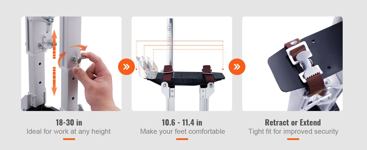 VEVOR Drywall Stilts 18''-30''/36''-50'' Adjustable Aluminum Tool Stilts with Protective Knee Pads Non-Slip Work Stilts for Home