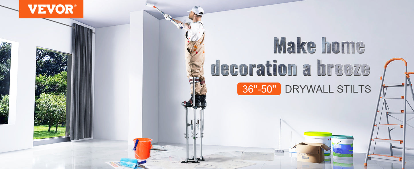 VEVOR Drywall Stilts 36''-50'' Adjustable Aluminum Tool Stilts with Protective Knee Pads Non-Slip Work Stilts for Home