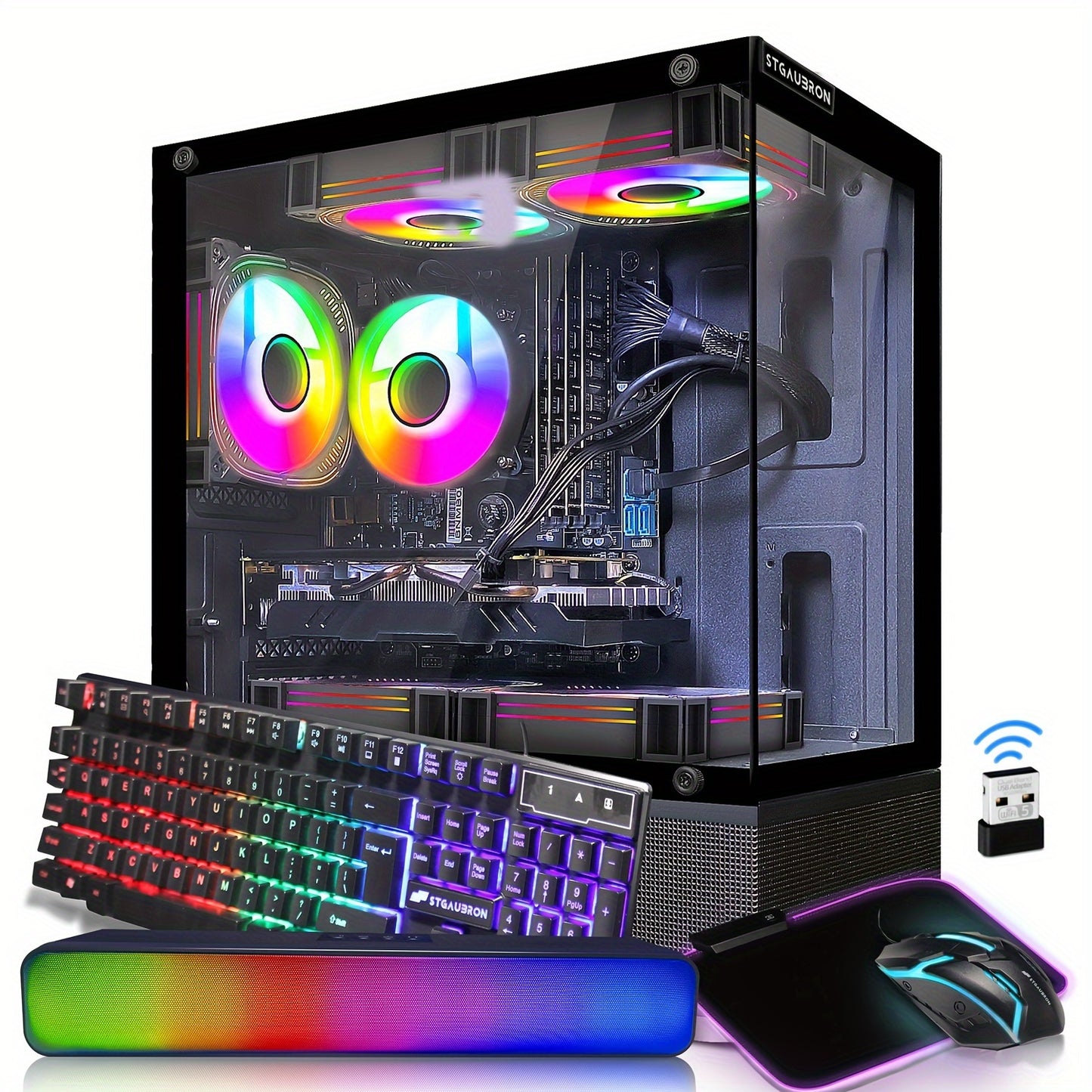 STGAubron Gaming Desktop PC, Intel Core I7 3.4G Up To 3.9G, 32G RAM, 1T SSD, Radeon RX 580 16G GDDR5, 600M WiFi, Wireless 5.0, RGB Fan X 5, RGB Keyboard&Mouse, RGB Mouse Pad, RGB Wireless Sound Bar, W10H64